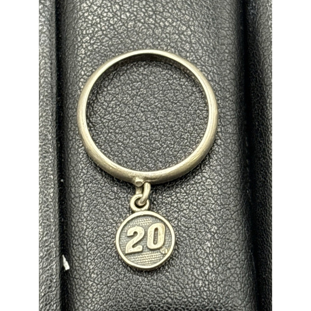 Vintage Sterling Silver Twenty "20" Dangle Charm Ring Size 7.25 H4 - Picture 9 of 11